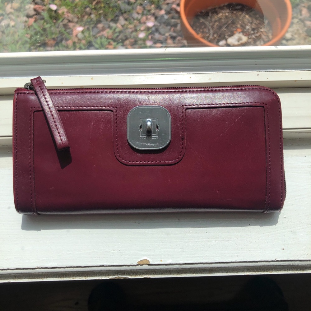 Longchamp Red Leather Wallet with Metallic Clasp